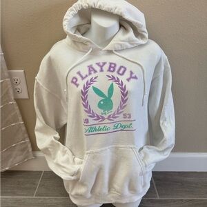 PLAYBOY White Hoodie with Purple and Green Bunny Logo